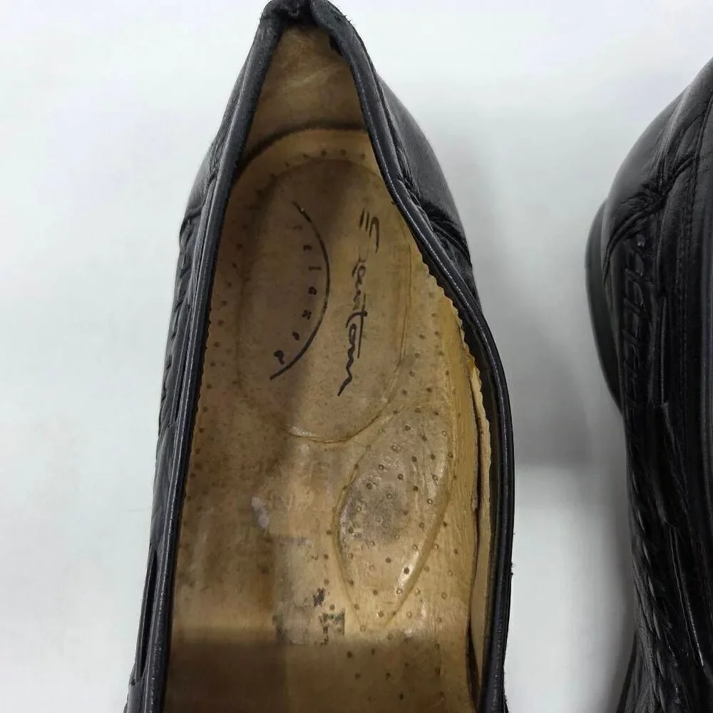 SANTONI RELAXED ITALY BLACK KILTIE TASSEL LOAFERS MOC TOE MENS SIZE 9.5 EE WIDE
